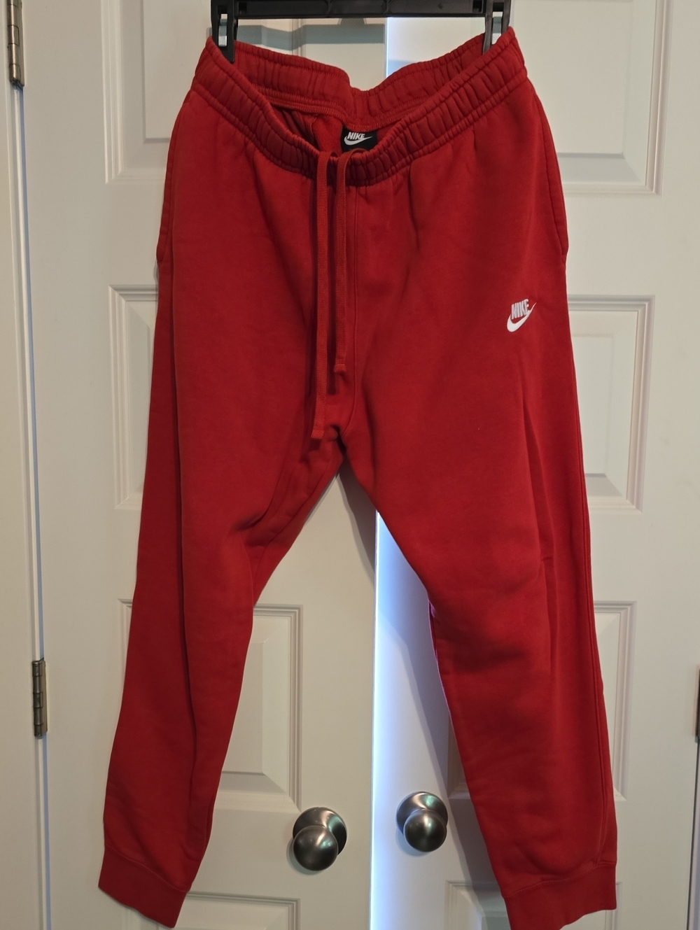Nike Red Jogger Sweatpants with White Swoosh